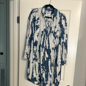 Blue and White Tie-Dye Button Up Dress